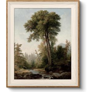 VIYYIEA Framed Canvas Wall Art, Trees Landscape Wall Art for Living Room, Vintage Natural Oil Painting Picture, Beautiful Scenery Home Decor, Bathroom Wall Decor -Twin Trees-(10"x12")