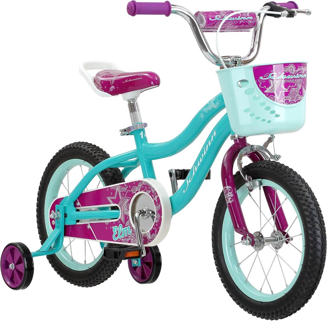 Schwinn Elm Bike, 14 Inch Bike for Kids Ages 3-4, SmartStart Ergonomic Design for Kids, Adjustable Seat Grows with your Child, Rear Coaster Brake and Front Caliper Brake, Training Bicycle, 14-Inch Wheels