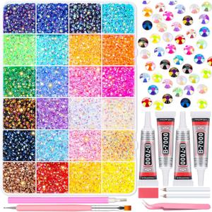 Audab Multicolor 4mm AB Rhinestone Kit with 16000pcs, 4pcs B7000 Jewelry Glue, Tools for Crafting, Graduation Cap, Jewelry, Shoes & Nails