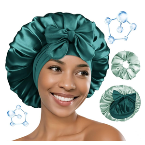 Double Layer Satin Sleep Bonnet with Tie Band Large Size Hair Protection Cap Emerald Green Sleep in Luxury Soft Bonnet Styles Overnight
