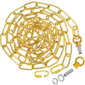 PATIKIL 10 Feet Lighting Chain for Hanging Lamp, Chandelier Chain Light Fixture Chain Load Capacity 65 lbs for Pendant Light, Ceiling Fan, Bright Gold
