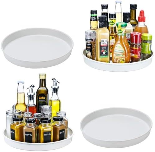 Amolliar Lazy Susan Organizer, Tray for Household Purpose, Metal Rotating Turntable for Cabinet, Kitchen, Fridge, Pantry Storage, Vanity, Spice Rack Condiment, Under Sink Organizer, White 10" 4 Pack