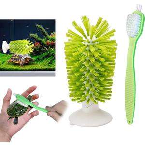 Glass Bottle Bristle Brush with Suction Cup Turtle Scrub Brush Upright Stays in Sink Bristle Scrub Cleaning Brushes for Glassware, Wine Glass, Bottles, etc. (Green)