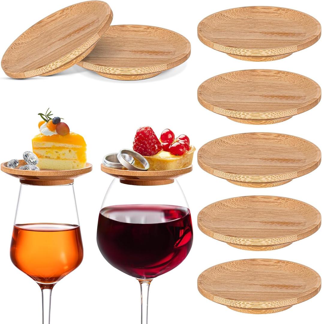 Tessco 8 Pcs 4" Wine Glass Charcuterie Topper Bamboo Round Wine Glass Charcuterie Board Dual Use Cups Topper Appetizer Plates for Christmas Party Family Gatherings Bars Restaurants