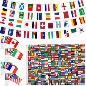 48 Countries Flag 2026 World Cup Handheld Flags & String Flag Country Flag Set World Cup Decorations Bunting Banner Grand Opening Decorations for Olympic International Football Fan Soccer Party National Day