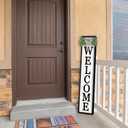 Front Porch for Welcome Standing Sign 45"X9" Vertical Tall Long Leaner Outdoor Front Door Wood Framed Decor (Black)