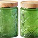 Vintage Glass Jars, 23.7 FL OZ Airtight Glass Storage with Acacia Lid, Food Containers for Kitchen - Ideal for Tea, Coffee, Sugar, Candy, Cookies, Spices - Home Decorative Jar (Green 2Pack)