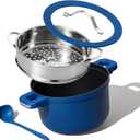 CAROTE 5.5QT Nonstick Stock Pot with Lid, 5.5 Quart Casserole with Ladle, Even Heating Stockpot, Fits All Stoves, Non Stick Big Cooking Pots PFOA Free, Blue