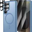 [4 in 1] Magnetic for Samsung Galaxy S25 Ultra Case, 2 Pics Privacy Screen Protectors and 1 Pic Camera Protector, Fit for MagSafe, Military Grade Shockproof Translucent Matte S25 Ultra Cover, Teal