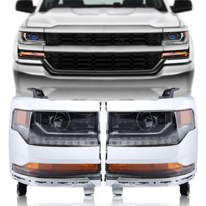 Chrome HID/Xenon LED DRL Projector Headlight Assembly Compatible with 2016-2018 Chevy Silverado 1500/2019 Silverado 1500 LD Driver&Passenger Side 84388631 84388723 (Pair)