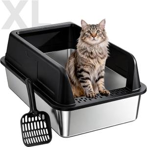 High-Sided Stainless Steel XL Cat Litter Box for Cats
High-Sided Design Prevents Urine Leakage,Non-Stick,Easy to Clean,Includes Scoop,Black