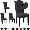 Sufdari Dining Room Chair Covers Set of 4, Dark Gray Chair Covers for Dining Chairs, Non-Slip Spandex Kitchen Parsons Chair Covers, Stretch Dining Chair Slipcovers for Dining Room, Hotel (Extra Large)