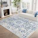 jinchan Area Rug 8x10 Washable Vintage Floral Rug Non Slip Indoor Retro Floor Cover Boho Soft Carpet for Living Room Bedroom Dining Room Blue