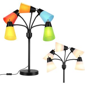 Hamucd Tree Table lamp, Multi Head Medusa 5 Light Adjustable Gooseneck Corner Lamp, Rustic Kids Bedside Reading Lamp with Fun Light Multicolored Shades for Bedroom, Living Room, Office, STR-DL-0027 (Black)