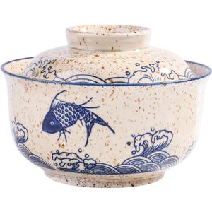 Ramen Bowl with Lid, Japanese Style 25.4 OZ Big Ceramic Bowls with Lid and for Soup Rice Noodle and Porridge, Microwave Oven Safety