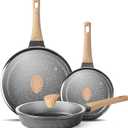 YIIFEEO Non Stick Frying Pan Set - Stone Skillet Set, Kitchen Omelette Pans, Induction Chef' Pan Grainte Cookware Set, Nonstick Frying Pans with Lid(8inch&9.5inch&11inch)