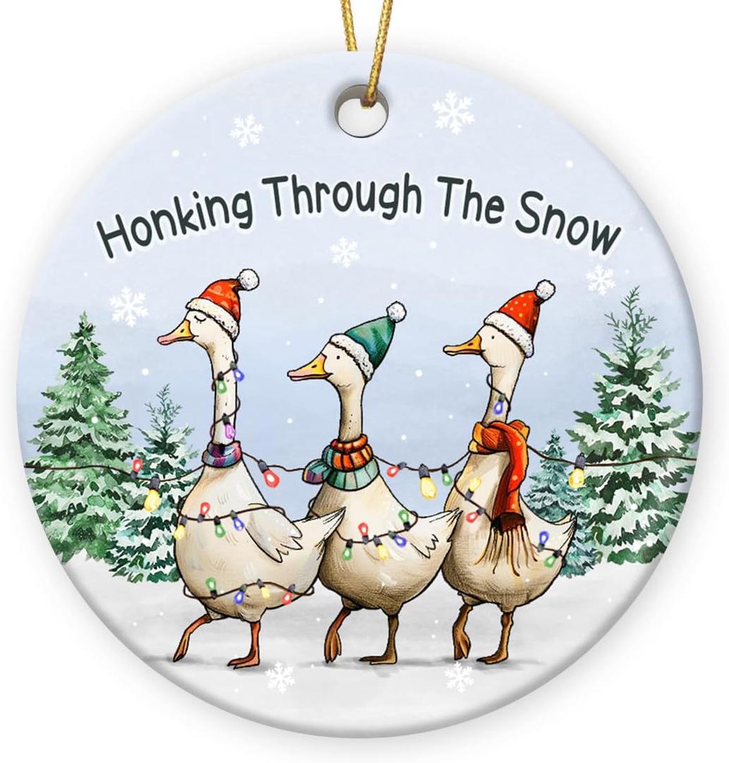 4 x Glow Duck Ornaments for Christmas Tree - 2024 Ceramic Ornament, Farm Animal Ornaments for Christmas Tree Decorations, Duck Decor (Goose)