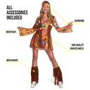 Morph Short Hippie Costume for Women, 70s Women Halloween Costume, Retro Hippie Outfit, Festival Attire (Small)