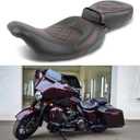 Low-Profile Leather Seat Pillion Passenger Rider Seat Set Compatible with Harley Touring Road King Street Glide Road Glide Electra Glide CVO 2009-2023 (Red stitching)