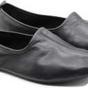 Mens Indoor Leather Slippers Traditional Babouche House Shoes Barefoot Moccasin (7, Black)