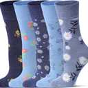 Bamboo Viscose Diabetic Socks for Women, 5 Pairs Non Binding Crew Socks, Edema Neuropathy Socks, Large