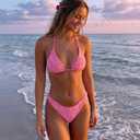 seamoly Women's Bikini Sets Toweling Jacquard Textured Halter Two Piece Swimsuits Open Back Cheeky High Cut Bathing Suit (Pink, M)