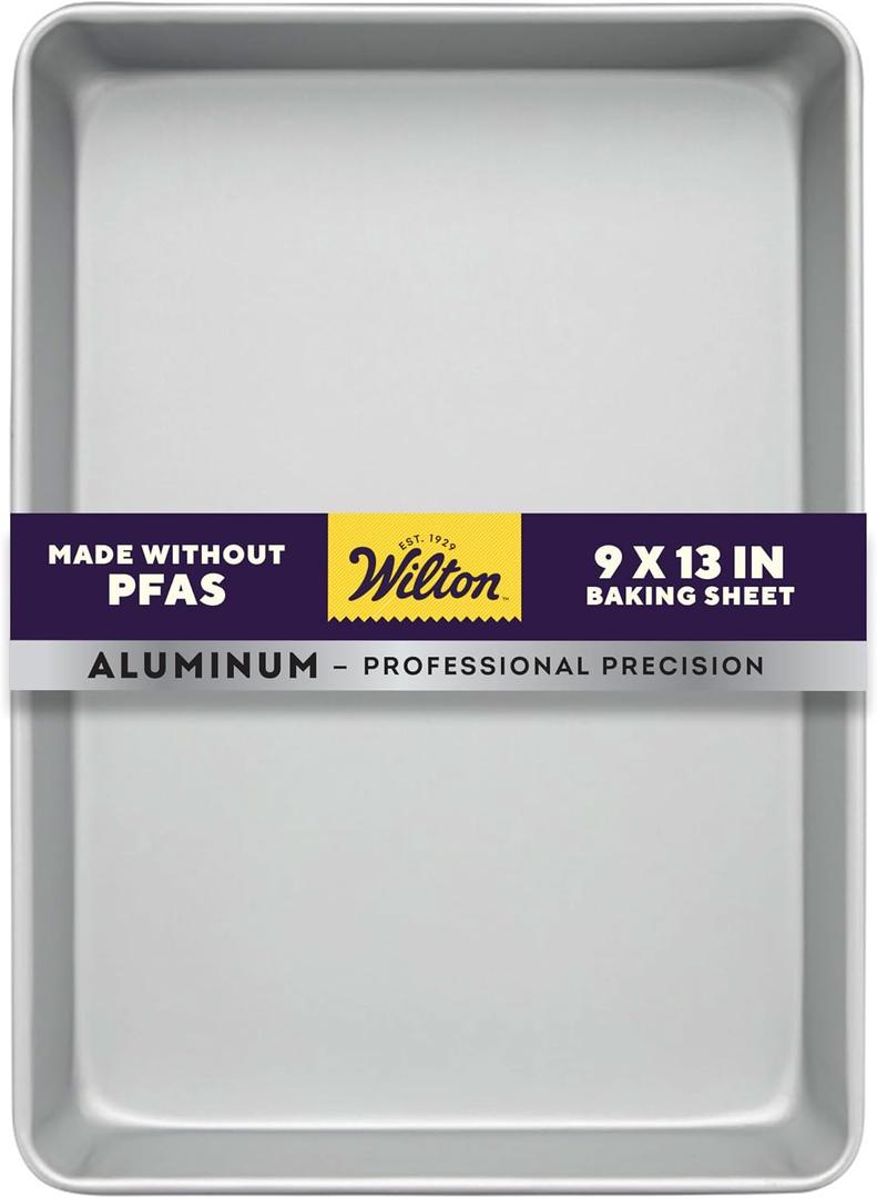 Wilton Aluminum 9x13 Inch Rectangular Sheet Pan, Made With Natural Anodized Aluminum, Made Without PFAS, Bakeware Optimal For Even Heating