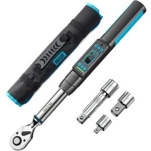 Seesii 3/8" Digital Torque Wrench, 2% Accuracy, 0220 Nm/0162 ft-lbs, LCD Display, Real-Time & Peak Modes, Preset & Data Storage, Dual Alarm, Electric Torque Wrench for Bicycle, Car, Motorcycle