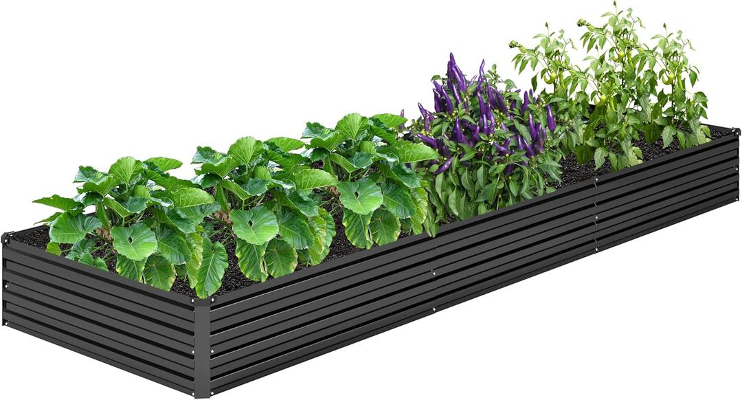 DIIYIV 12x4x1FT Galvanized Raised Garden Bed Kit,Vegetable Boxes-Rectangle Metal Flower Box,Large Planter Raised Beds Outdoor Garden for Planting,Fruit,Herb-Black
