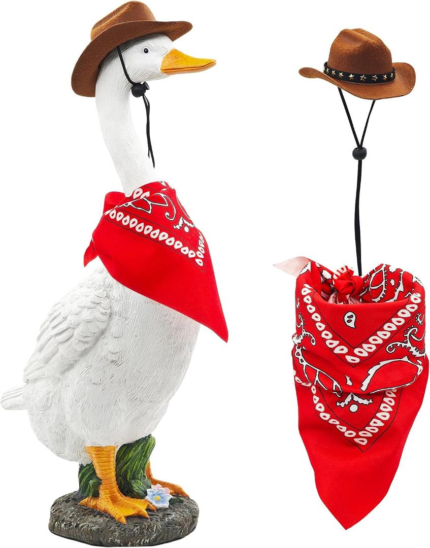 Porch Goose Statue for Outside: 20'' Funny Goose Yard Decorations with Cowboy Hat & Bandana DIY Dress Up Garden Decor for Front Porch Lawn Patio Unique Gift for Women
