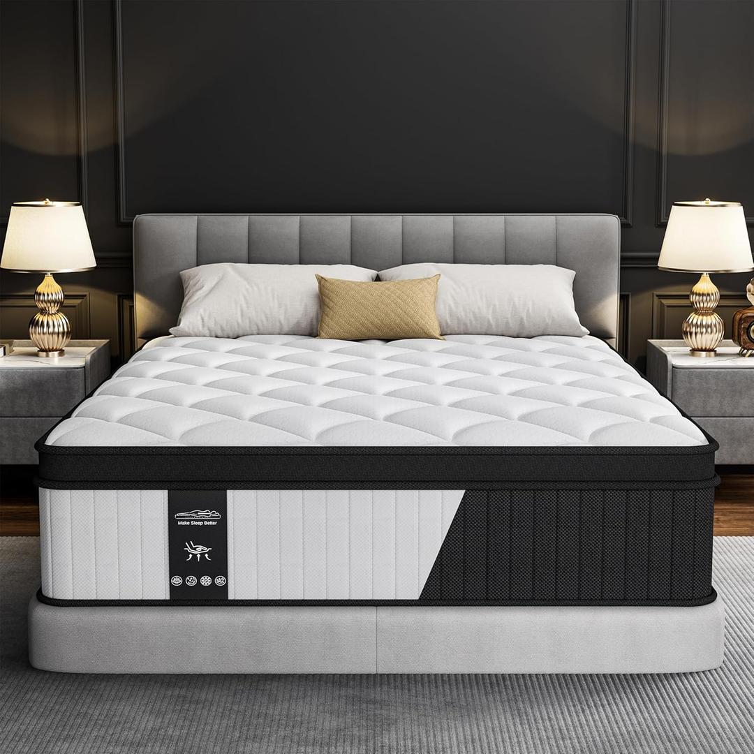 12 Inch Mattress Queen Size- 2025 Upgraded Hybrid Cooling Gel Memory Foam & Pocket Coils, Medium Firm Mattress in a Box for Back Neck Pain Relief, Motion Isolation, Edge Support, CertiPUR-US Certified