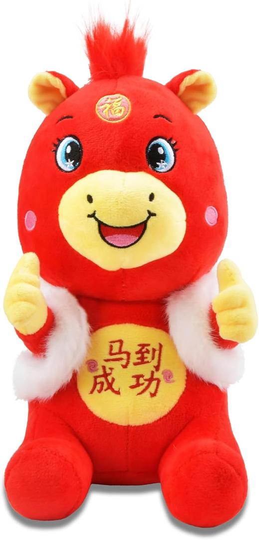 2026 Year of The Red Horse Plush Toy Zodiac Horse Plushies, 9.8in Chinese New Year Decorations, Cute Lucky Mascot Dolls for Home Office Desk Car Spring Festival Gifts1PCS (Success)