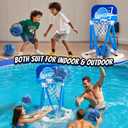 Pool Basketball Hoop, Floating Basketball Hoop Toy for Pool Water Game with 4 Basketballs Summer Swimming Pool Games for Kids 4-12 Indoor Outdoor Play (Blue)