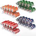 Simple Houseware 4-Pack Auto-Rolling Beverage Can Organizer for Fridge, Clear Front-Loading Soda Dispenser with Smooth Glide Design, Space-Saving Refrigerator Storage Bins