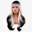 MAGQOO Black Blonde Ombre Wigs for Women Girls Black White Ombre Wig with Bangs Two Tones Ombre Colorful Wigs Halloween Cosplay Costume Party Wig