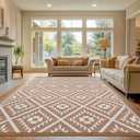 COOLTOP 9'x12’ Outdoor Rug for Patios Porches, Waterproof Plastic Camping Rugs, Modern Reversible Mat, Large Area Rugs for Backyard, Deck, RV, Balcony, Picnic, Beach, Khaki & White