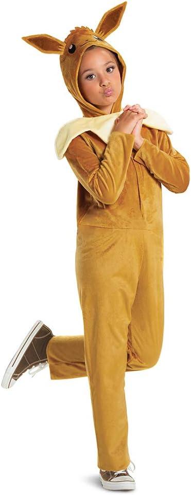 Eevee Pokemon Kids Costume, Official Pokemon Hooded Jumpsuit with Ears (Small (4-6))