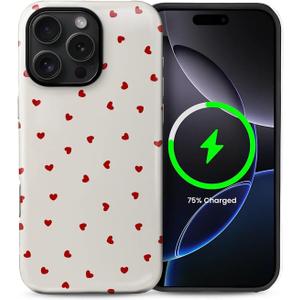 for iPhone 16 Pro Case,Compatible with MagSafe,Dual-Layer Hard Shell + Silicone Cover,Full Body Protection Shockproof Case for iPhone 16 Pro-Red Hearts Girly Aesthetic