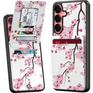Bemal for Samsung Galaxy S24 Wallet Case with Card Holder, Fashion Printed, RFID Blocking, PU Leather Kickstand, Magnetic Closure, Shockproof Phone Cover for Women Men, Elegant Cherry