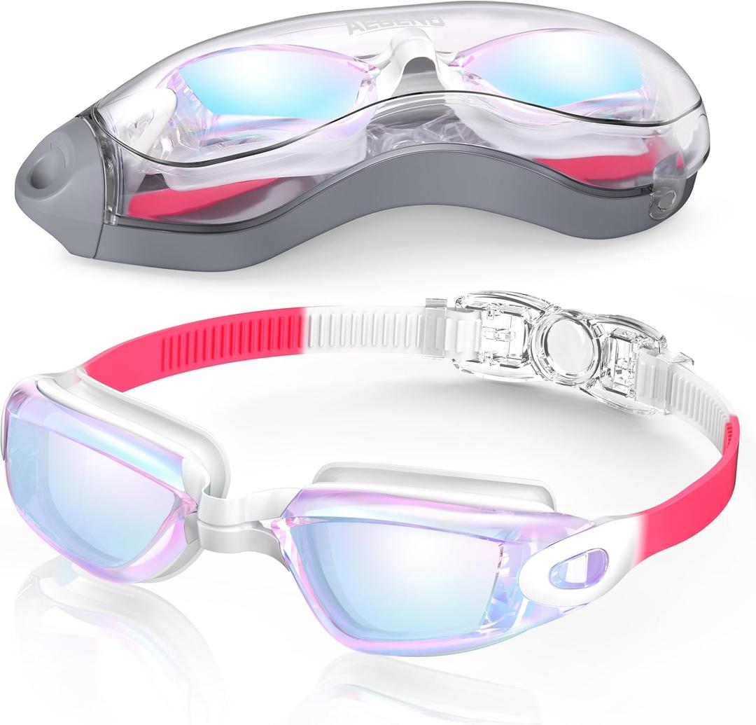 Aegend Swim Goggles, Swimming Goggles No Leaking Full Protection Adult Men Women Youth (Raspberry-red White)