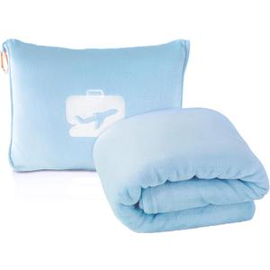 EverSnug Travel Blanket and Pillow - Ultra-Soft, Compact & Lightweight, 65x40 Inches, with Carry Case, Luggage Sleeve & Backpack Clip for Airplane Comfort (Ice Blue)