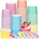 60-Pack 8 Oz Paper Ice Cream Cups with Lids Macaron Color Disposable Dessert Snack Bowls for Sundae, Frozen Yogurt & Party Supplies| Hot/Cold Safe Containers