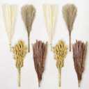 Le courant 17" 200Pcs Dried Pampas Grass Decor, Naturally Small Boho Pampas Grass with Bunny Tails & Reed Grass for Home Table Decor, Wedding, Rustic Farmhouse Party Decorations, White and Brown