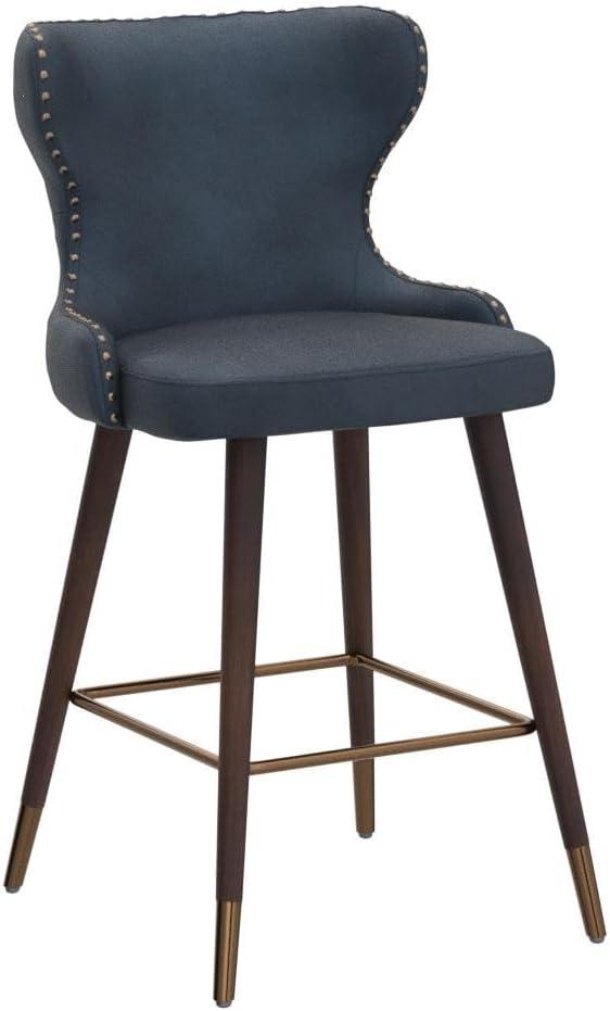 Roundhill Furniture Nevis Mid-Century Modern Faux Leather Tufted Nailhead Trim Counter Stool, Blue