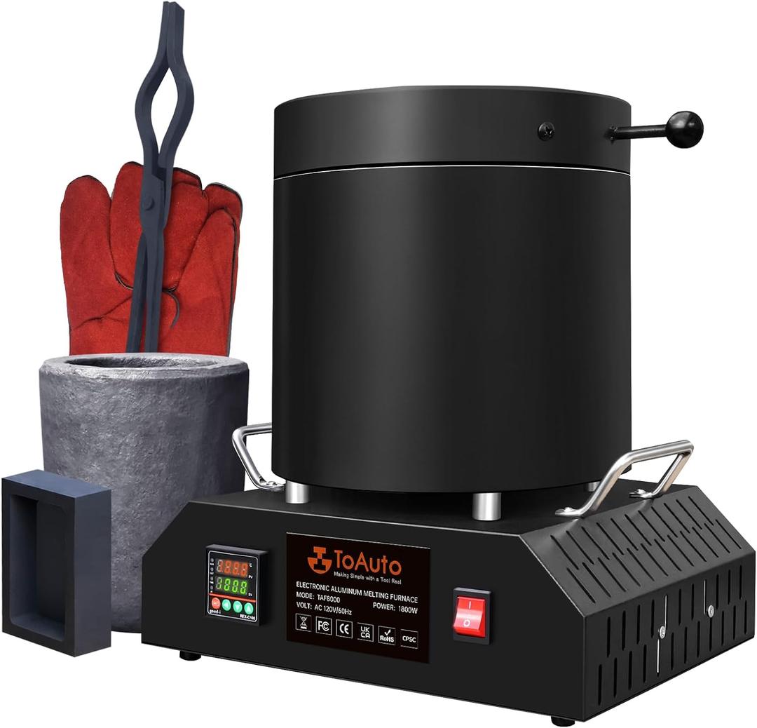TOAUTO 8KG Large Electric Aluminum Melting Furnace TAF8000, 1800W PID Smelter Kiln Electric Gold Smelting Furnace Kit, for Scrap Metal Recycle Melt Silver & Aluminum (below 1000 Metal (110v)