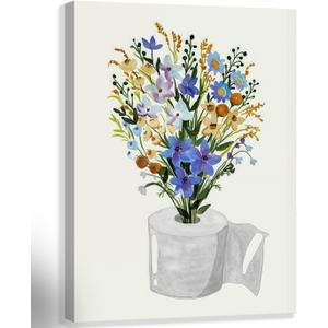 Framed Canvas Prints Funny toilet paper Botanical Wildflowers Plant Wall Art Decor Canvas Poster Gallery Bathroom Bedroom 12x16 Inch Ready to Hang