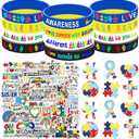 Set of 2 Packs, Yizeda Autism Awareness Party Favors Autism Awareness Wristband Silicone Bracelets Bulk Puzzle Inspirational Rubber Bracelet Sticker Stampers for Autism Awareness Decoration Party Favor Gift Supplies