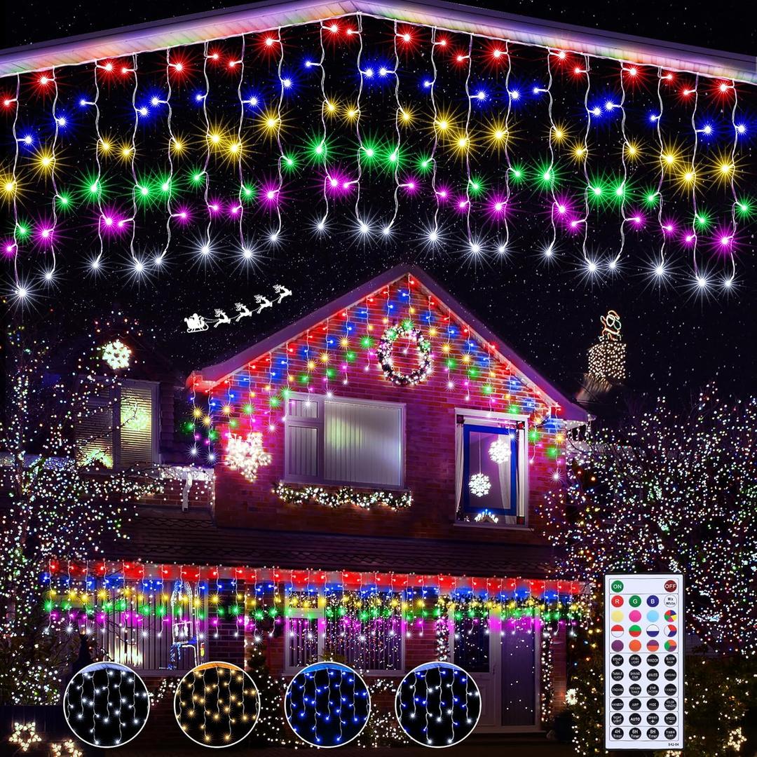 Lomotech 35Ft RGB Color Changing Icicle Lights - Waterproof Christmas Lights with Remote for Holiday, Wedding, Party, Eaves, Outdoor & Indoor Decorations (Non-Connectable) (RGB (Red, Green, Blue))