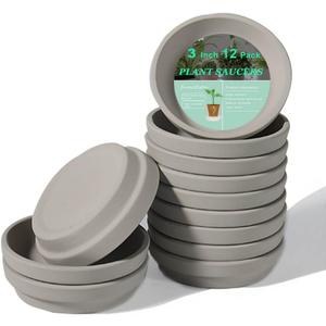 vensovo 3 Inch Grey Terracotta Plant Saucer Pots Tray - 12 pcs Mini Planter Saucers for Indoor & Outdoor Plants, Small Clay Trays Perfect for 2 Inch 2.5Inch Flower Pot (Gray)