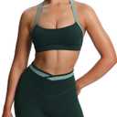 Aoxjox Women's Color Block Halter Workout Sports Bras Fitness Athletic Vanessa Bra Yoga Crop Tank (Forest Green/ Sage Green, Small)